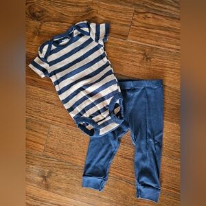 Pekkle - Striped Blue and White Baby Onesie with Pants